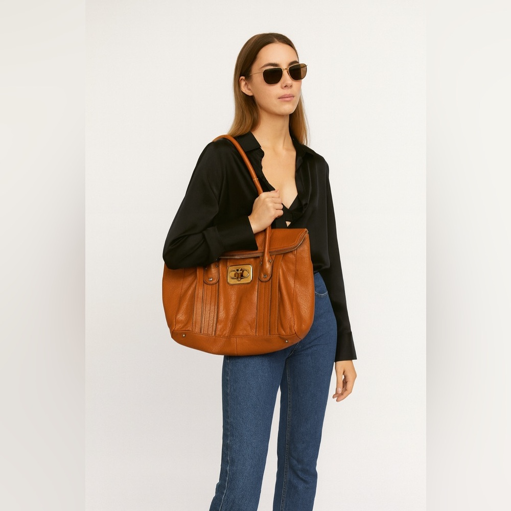B Makowski Tan Leather Tote Bag